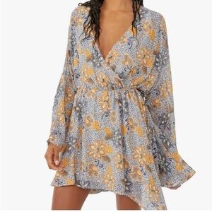Free People Asymmetrical Floral Dress in Blue and Orange